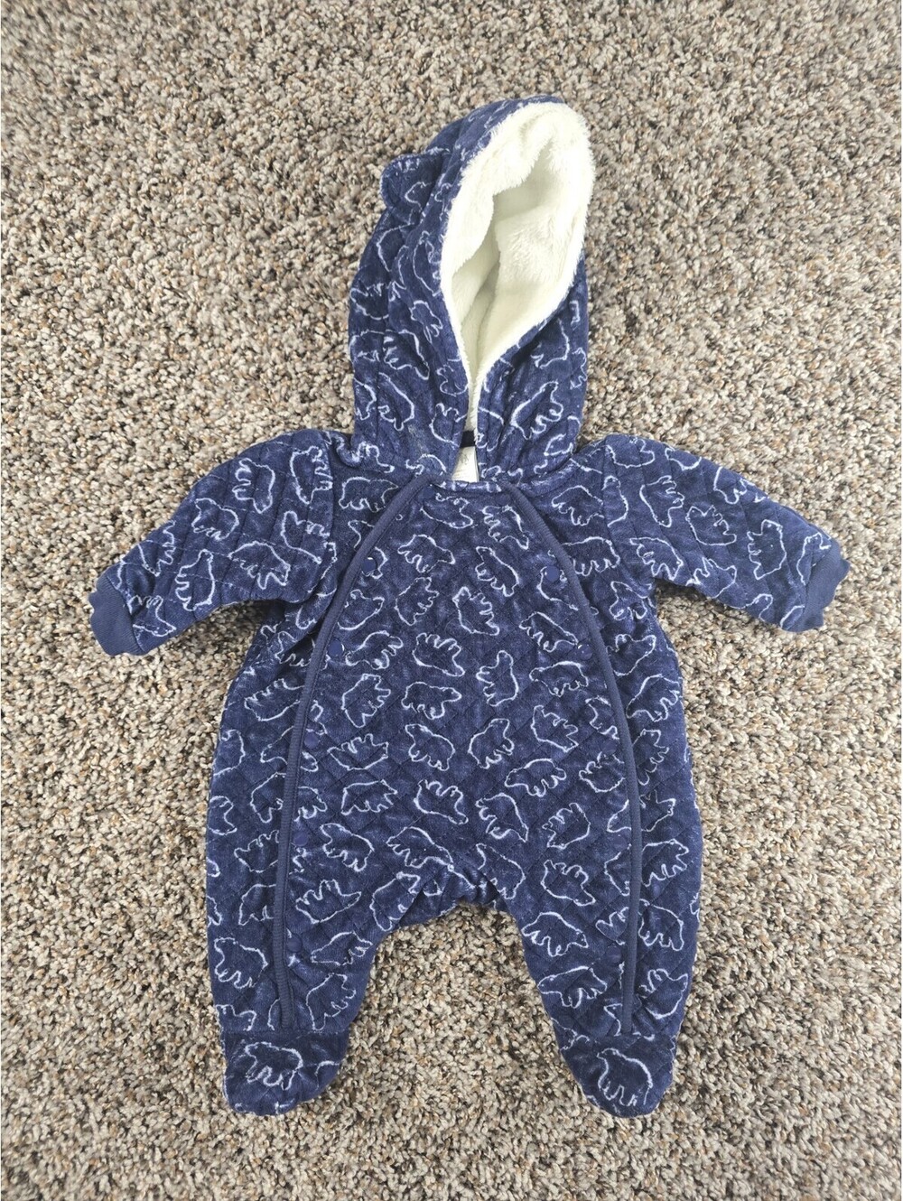 Nordstrom Baby Sz NB Newborn dark blue polar bear print quilted bunting